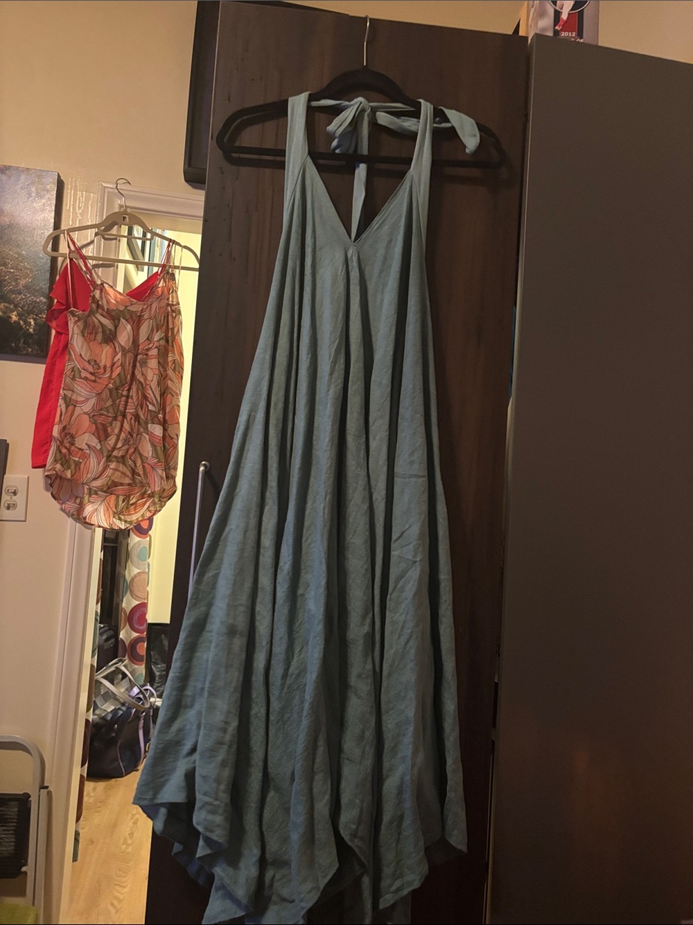 Meo Meli Flowy Teal Halter Maxi Dress